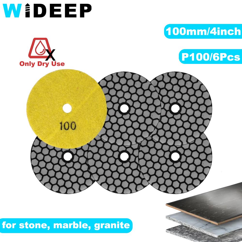 6Pcs 100mm 4inch Dry Polishing Pad Sanding Discs for Marble Granite Ceramic Stone  Angle Grinders Diameter