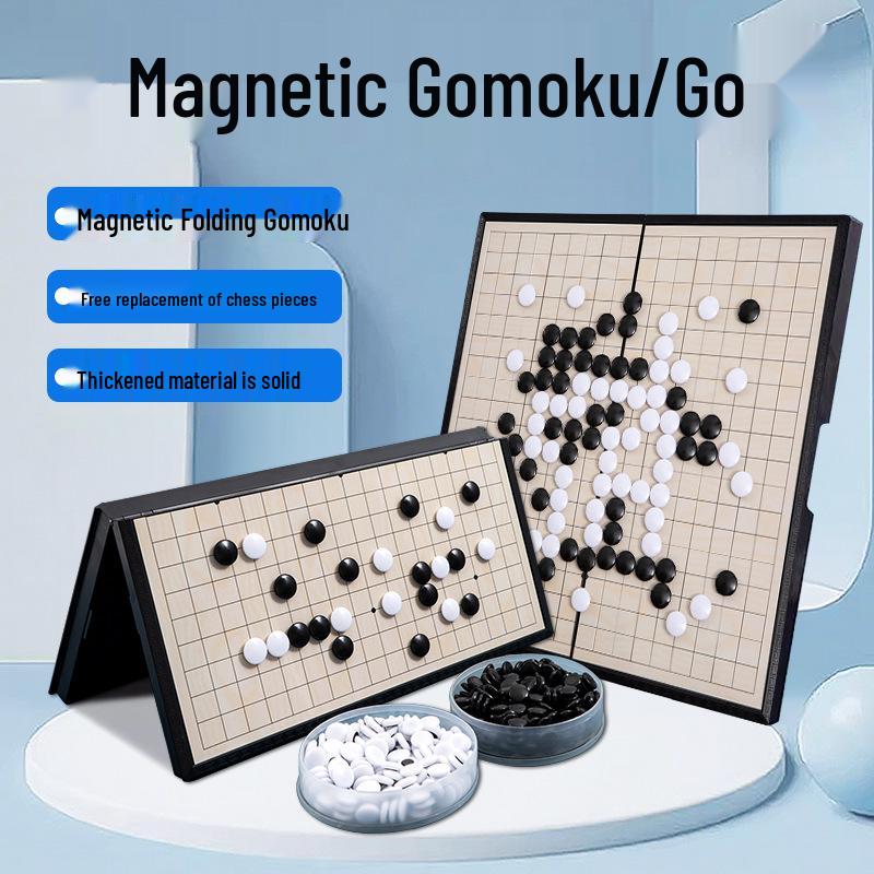 Gomoku Weiqi Magnetic Portable Folding Chess Set - Black & White Beginner Edition for Kids & Adults with Storage Feature