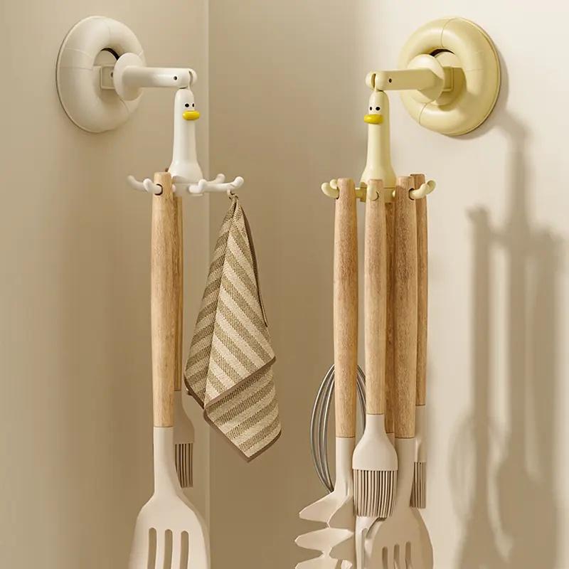 1Pc Adjustable Utility Hooks with Suction Cup 360° Rotating Duck Design Wall Mount Multi-Functional Creative Home Organizer