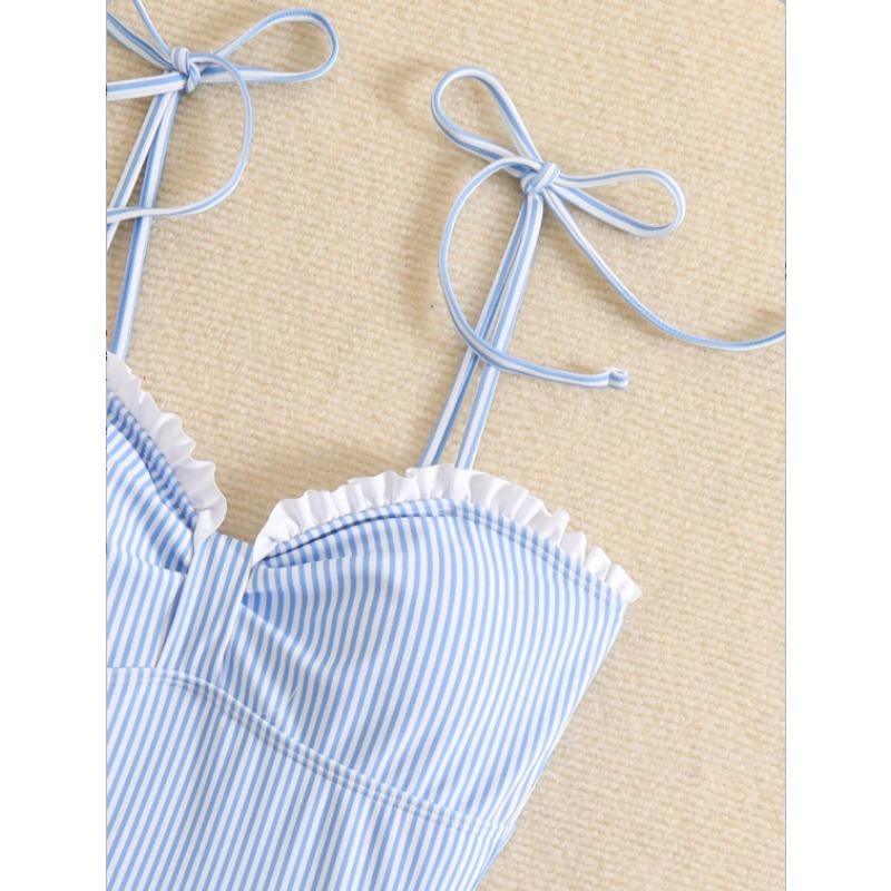 בגד ים שלם לנשים בגד ים שלם הדפס פסים גב פתוח גדול בגד ים סקסי