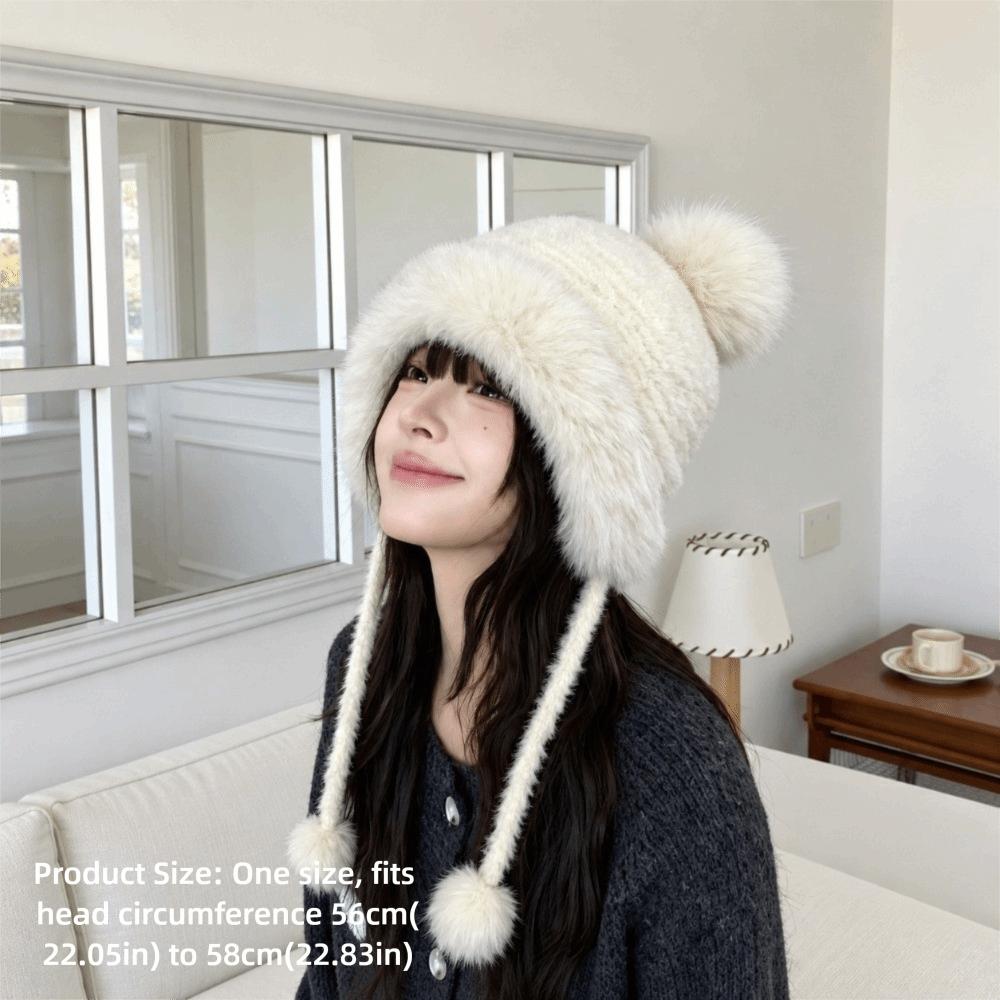 Polyester Faux Fur Hat Thick Warm Winter Knitted Hat Cozy Fair Isle Trapper Hat For Women