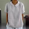 Women Summer Short Sleeve Blouse Solid Color Cotton Linen Lapel Pullover Shirt Female Comfortable Casual Simple Style Tops