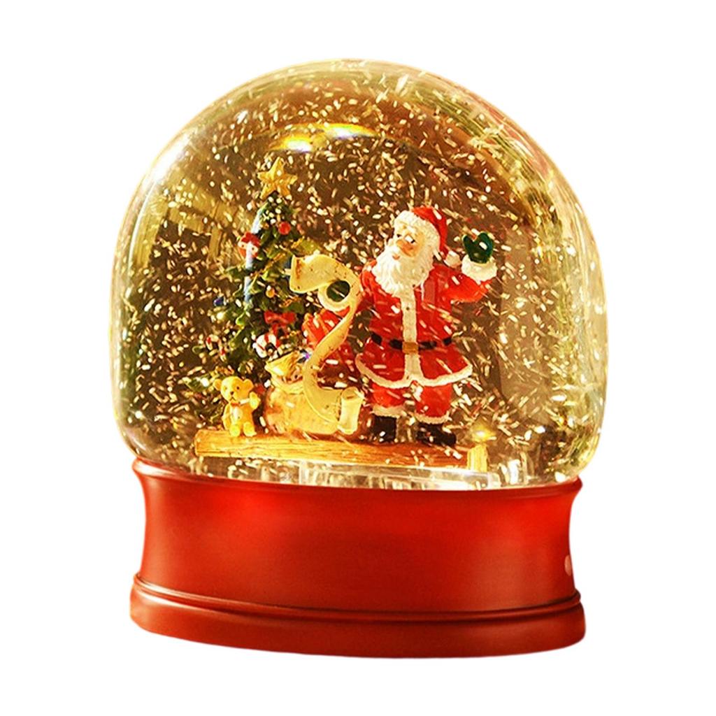Christmas Snow Globe Table Centerpiece Music Box with Swirling Water Glittering Night Light Christmas Decoration for Desk