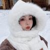Customized Plush Cute Ear Protection Warm Hat Thick Student Cycling Hat Scarf Integrated Windproof and Cold Winter Hat