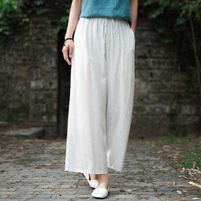 Cotton and Linen Wide-leg Pants Women's Nine-point Casual Pants Summer Retro Loose Pants