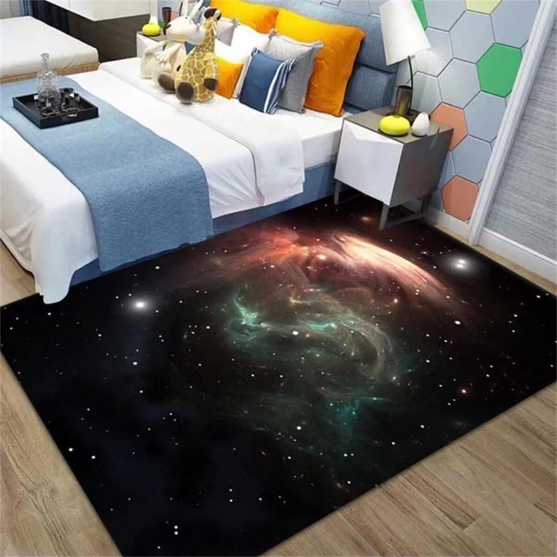 Galaxy Space Print Liivng Room Carpet Daily Home Non-Slip Washable Floor Mat Modern Bedroom Kitchen Hallway Starry Sky Decor Rug