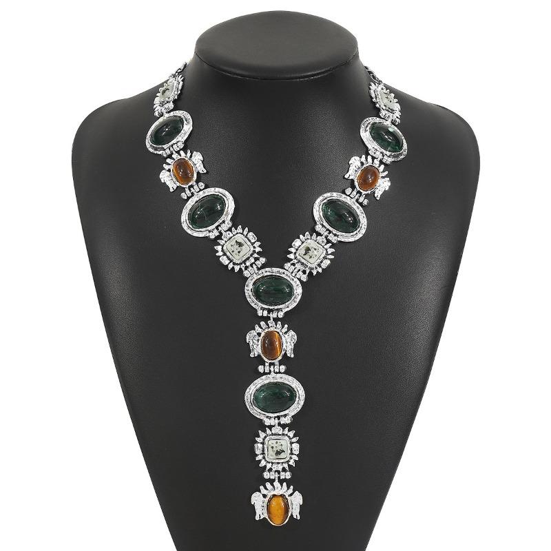 1PC Geometric Pearl Gemstone Earrings ZA Acrylic Alloy Resin Pendant Necklace Titanium Jewelry