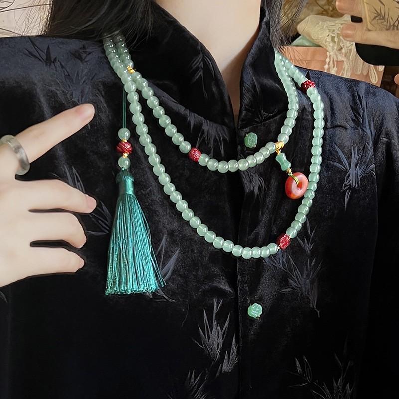 Chinese Style Tassel Beaded Necklace Ethnic Style Women Buddhist Buddha Meditation Necklace Cheongsam Sweater Chain Jewelry