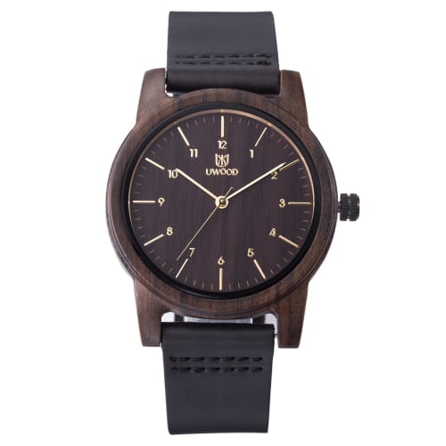 MUJUZE Men's and Women's Wooden Watch with Handcrafted Leather Band, Casual, Business, and Sports Style, Japanese Quartz Movement, Lightweight (Ebony)