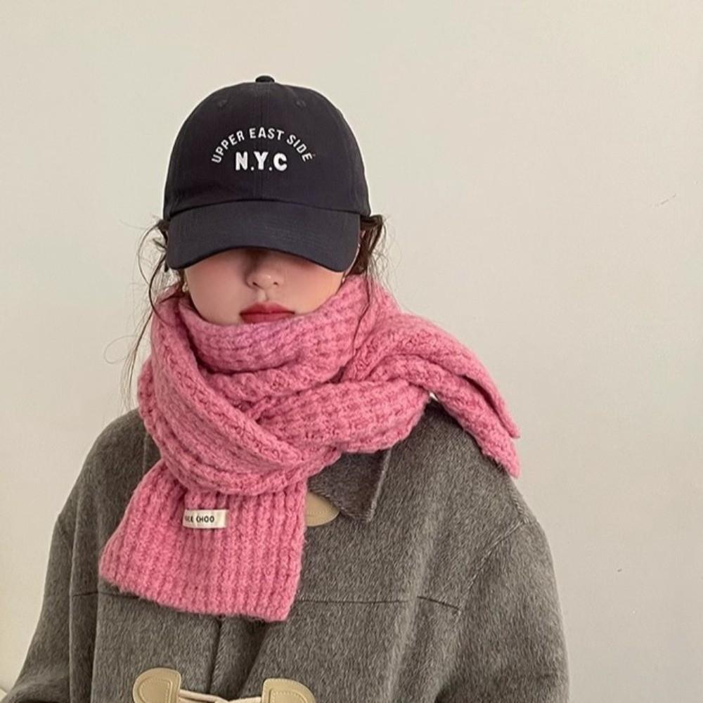 Thickened Knitted Wool Scarf Solid Color Labeling Knitted Yarn Scarf Cold Protection Warm Neck Warmer Cold Weather