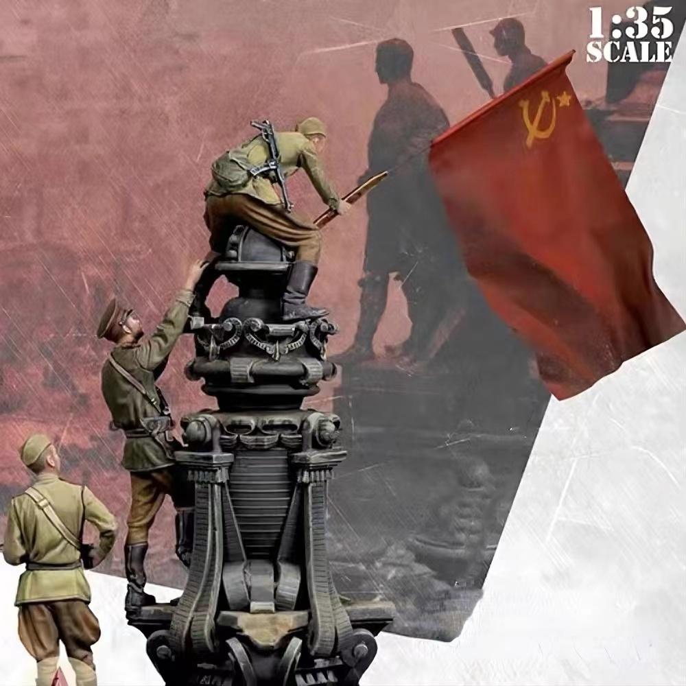 1/35 Resin Figure Unpainted Model Kit, Military Theme, (3 People with Base) Unassembled and Unpainted GK,