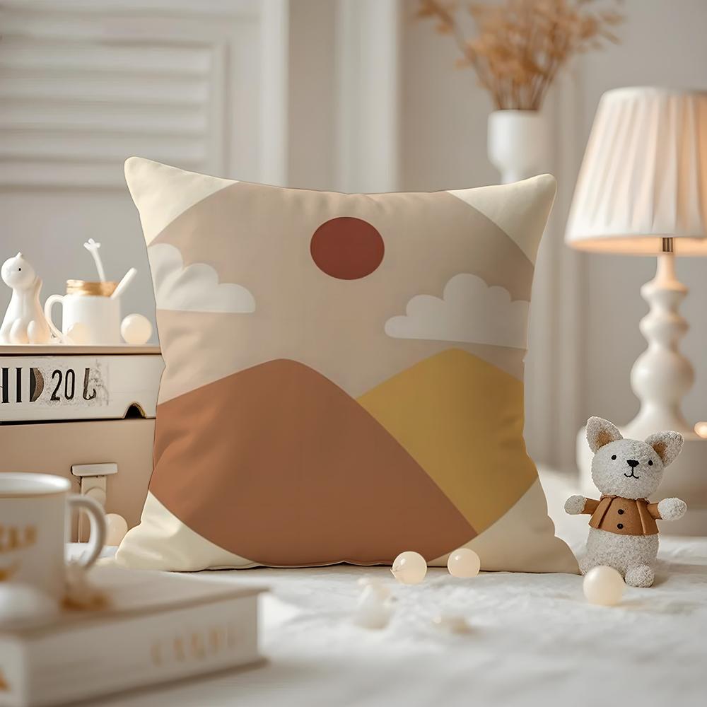 Classic Sunrise Cartoon Cushion Cover Antidustmite Pillowcase Invisible Zipper Silky Short Plush Sofa Cushion Cover