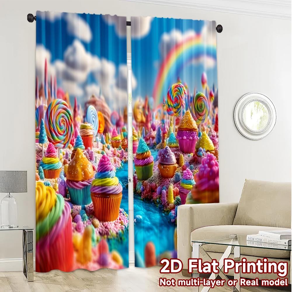 2pcs   2D FLAT PRINTING Curtains (Without Rod) Candy Paradise Modern Minimalist Curtains Versatile Polyester Curtains Thermal