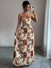 European and American women's clothing women's elegant tube top print dress pleated skirt slim dress