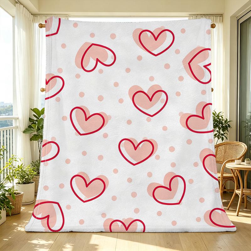 Love Heart Series Flannel Throw Blanket No Shedding, Soft & Cozy Multi-use Warm Blanket, Ideal for Sofa Naps, Home Decor, Perfect Valentine's Gift