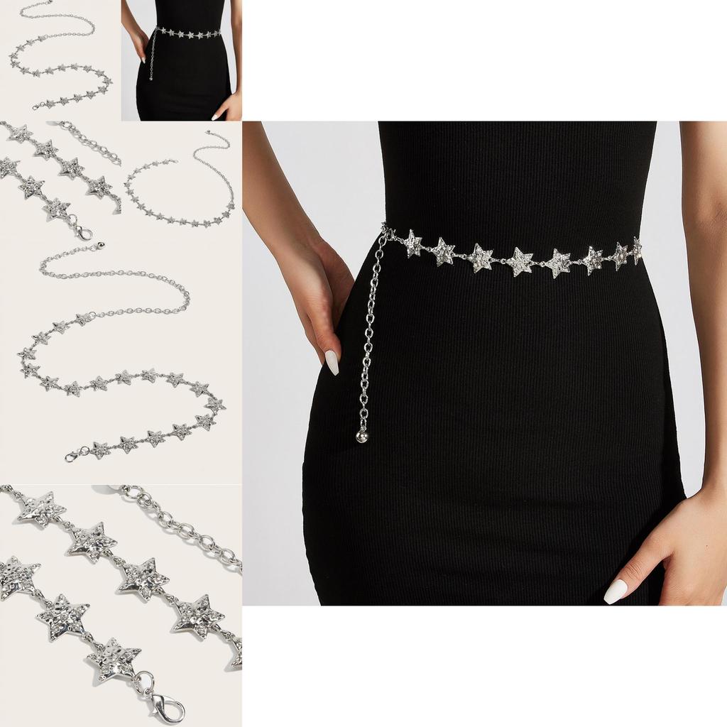 Metal Chain Star Waist Belt For Dresses With Hook Closure Stylish Summer Accessory