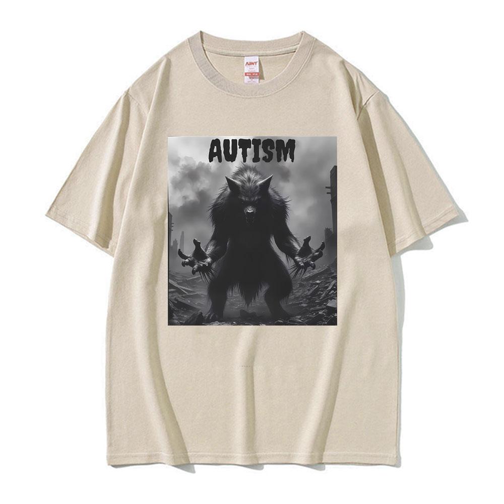Funny Autism Wolf Meme Retro 90s Tshirt Mens Women Fashion Summer Humor Short Sleeve T Shirt Oversized Casual Cotton T Shirts