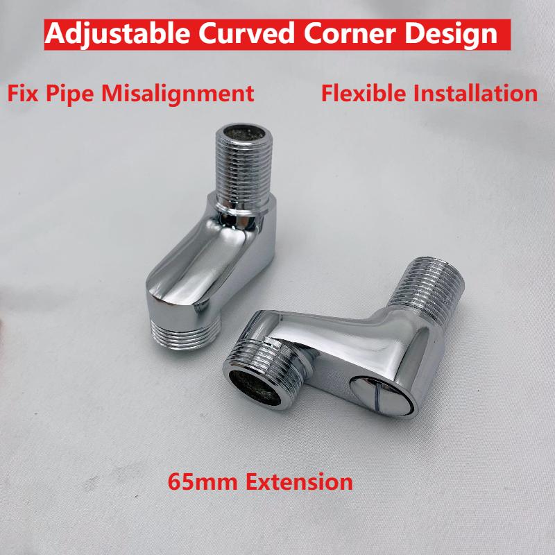 2pcs Solid Brass Shower Mixer Valve 65mm Adjustable Curved Corner Hot Cold Water Inlet Adapter Extension