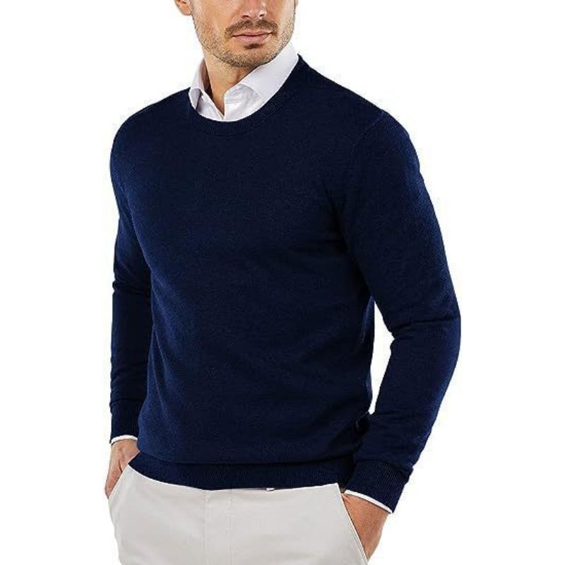 Pull en tricot à col rond et manches longues de couleur unie pour homme