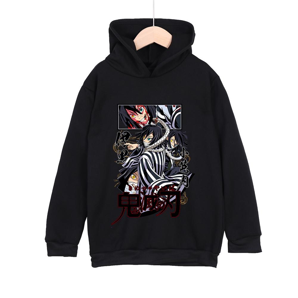Demon Slayer Obanai Iguro Polyester Hooded Sweatshirt for Kids Unisex Anime Pullover Casual Wear 100-160cm