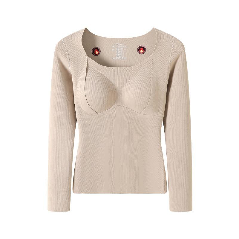 Double-sided abraded silk bottoming shirt for women in autumn and winter with chest pads, warm and piled thickened non-marking top