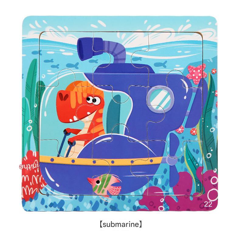 9-Piece Wooden Children'S Jigsaw Puzzle Toy For Early Childhood Education Cartoon Animal Transportation Cognitive Puzzle