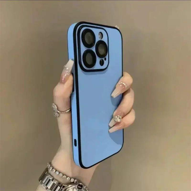 Luxury Leather Colorful Case for iPhone 17 Pro 16 15 14 Plus 13 12 11 Pro Max Soft Silicone Bumper Matte Shockproof Simple Cover