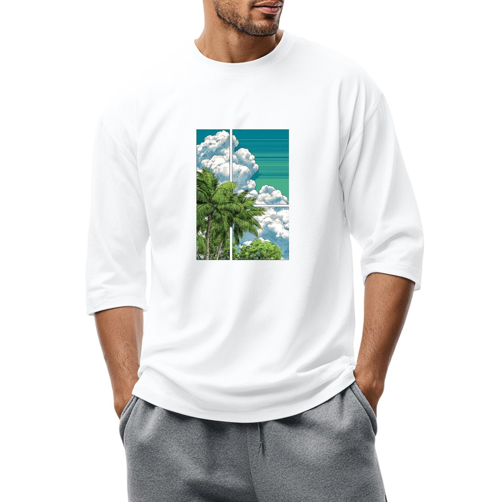 

Мужская повседневная модная футболка с круглым вырезом и рукавом три четверти XL белый