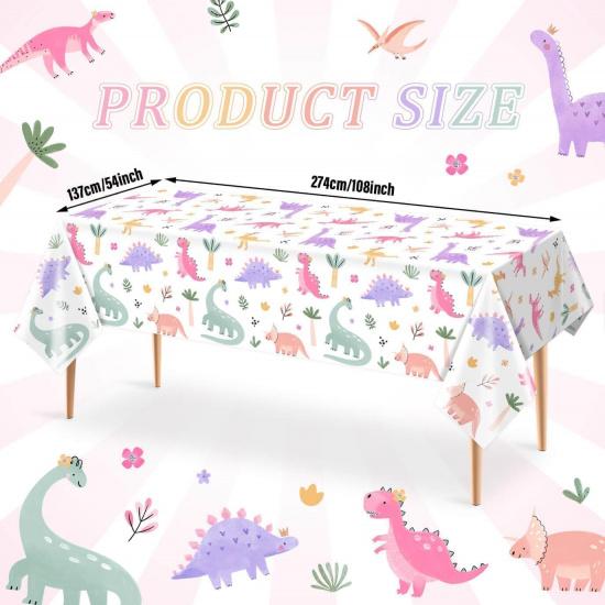 3pcs Pink Dinosaur Birthday Tablecloths 108x54inch Watercolor Dinosaur Birthday Decorations for Girls Dino Birthday Party Disposable Table Covers