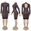 H208 European Spring/Autumn Women's Long Sleeve Irregular Print Dress