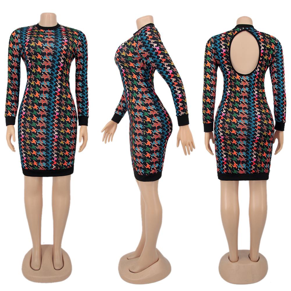 H208 European Spring/Autumn Women's Long Sleeve Irregular Print Dress