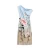 Fashion Style 2024 Autumn New Female Flower Print Silk Satin High-Quality Contrast-Colored Long Dress 8828186