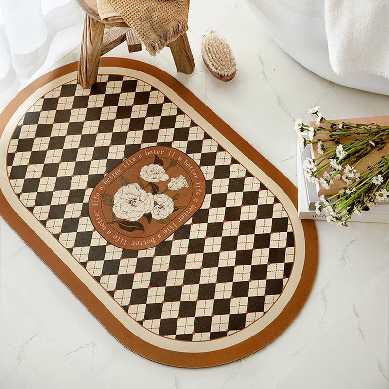 Checkerboard Bath Mats American Retro Floor Rug Anti-slip Entrance Doormat for Kitchen Bathroom Balcony Porch Decorative Carpets
