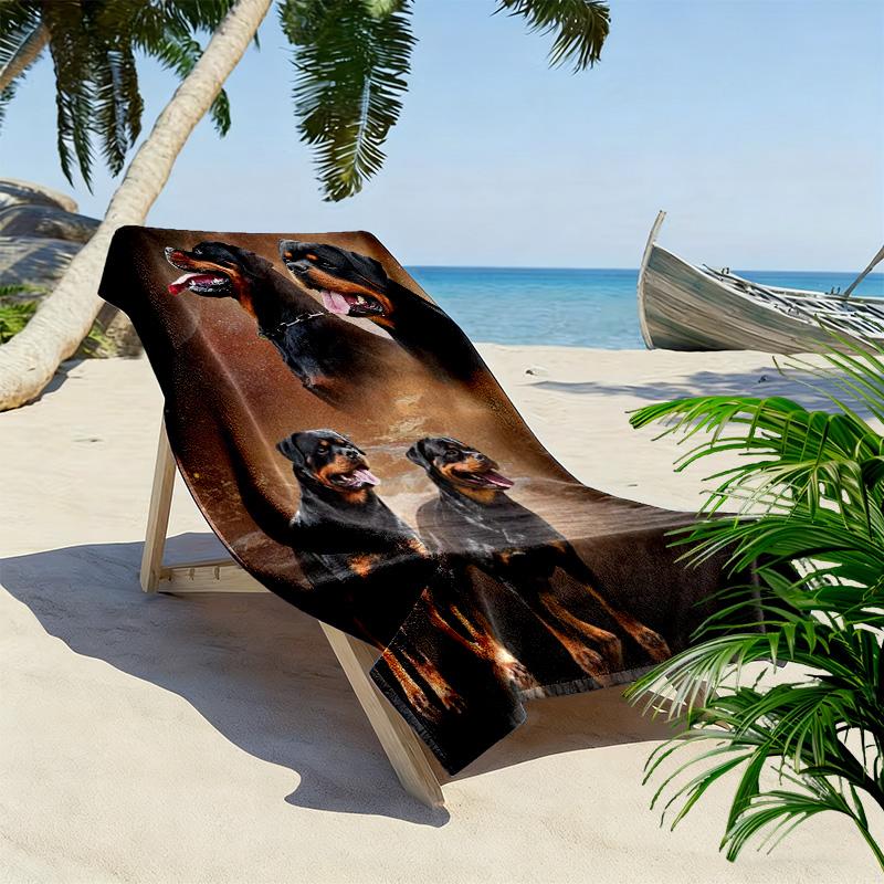 Rottweiler Print Beach Towel, Large Soft Quick Dry Towel for Beach Camping Swimming