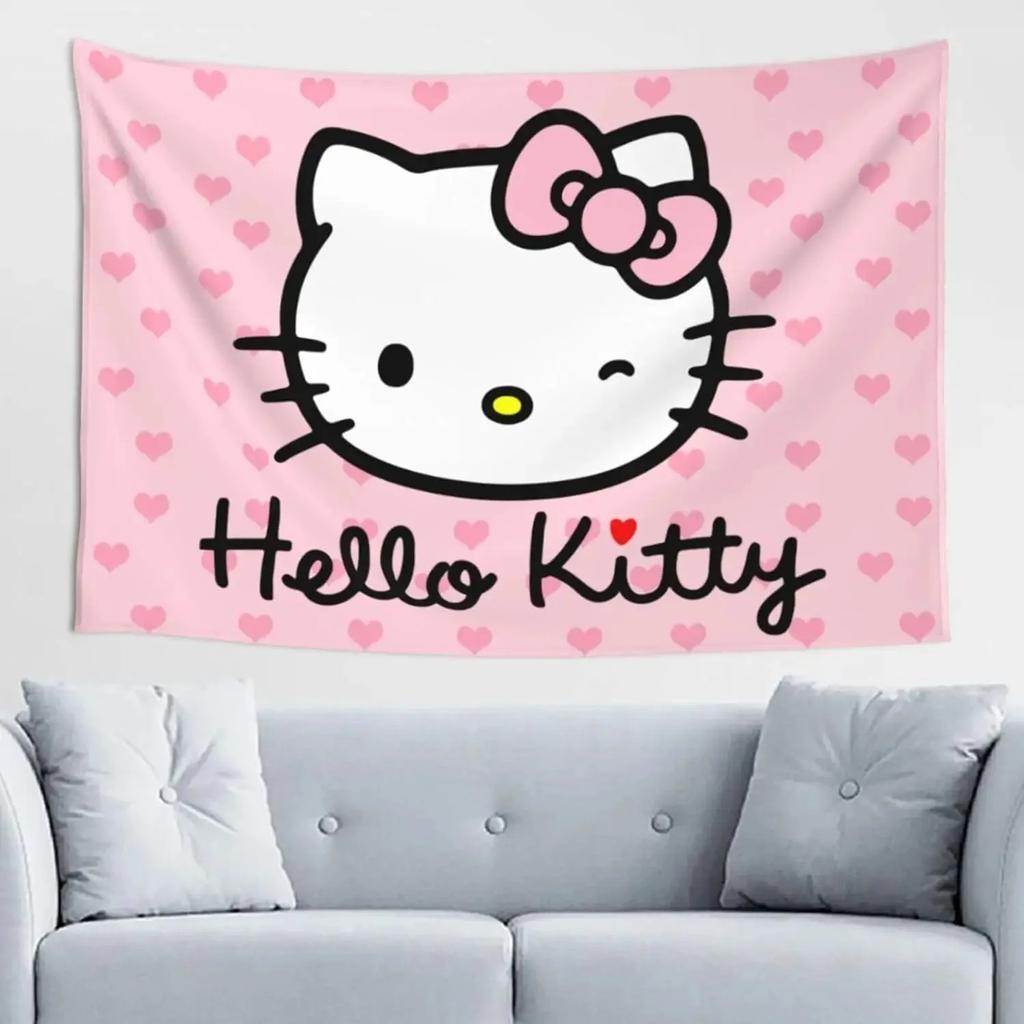 1pc Hello Kitty Bear Tapestry 2D Single Print Cute Durable Decorative Tapestry Home Living Room Bedroom Dorm Kawaii Vibe Decor