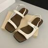 Sandals women's summer 2025 new evening breeze round head open toe simple soft leather flat women's sandals