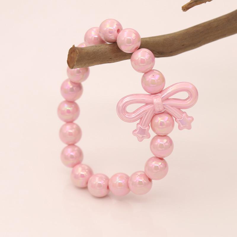 Colorful Acrylic Beaded Bracelet with Bowknot Charm for Girls