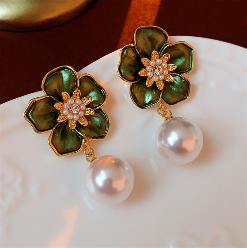 Fashion Camellia Flower Imitation Pearl Earring For Women Luxury Jewelry Accessories