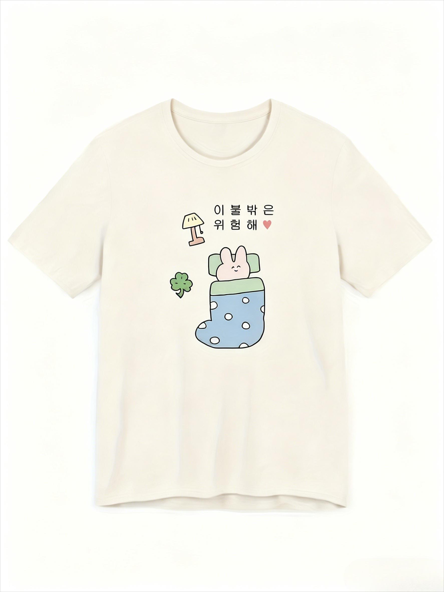 

Funny Korean Letter Print T Shirt Womens Clothing Unisexs Clothing 2026 Summer Casual Tee Harajuku Kawaii Sleeping Rabbit T Shirt 4XL