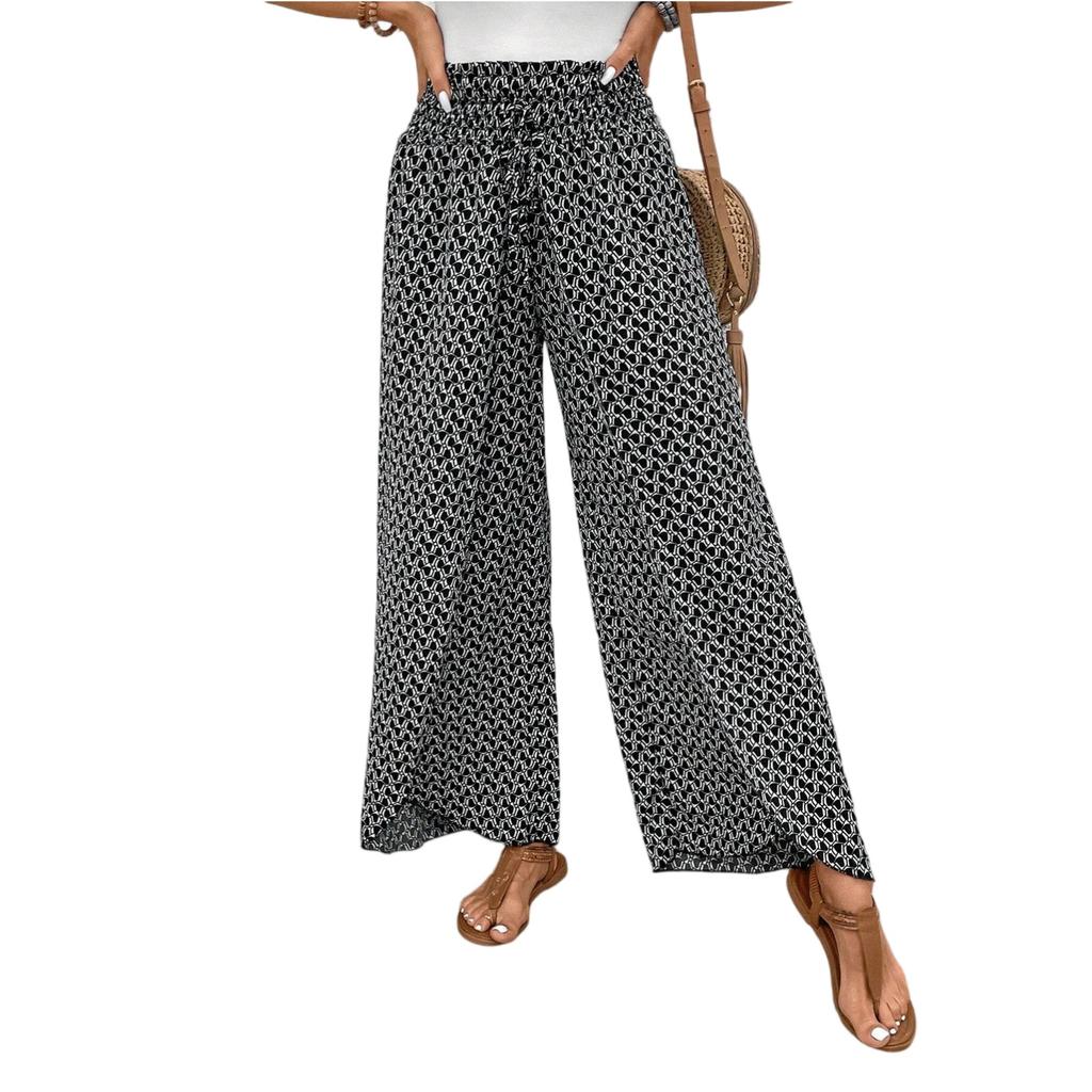 Women's Palazzo Pants Floral Wide Leg Trousers Summer Beach High Pants