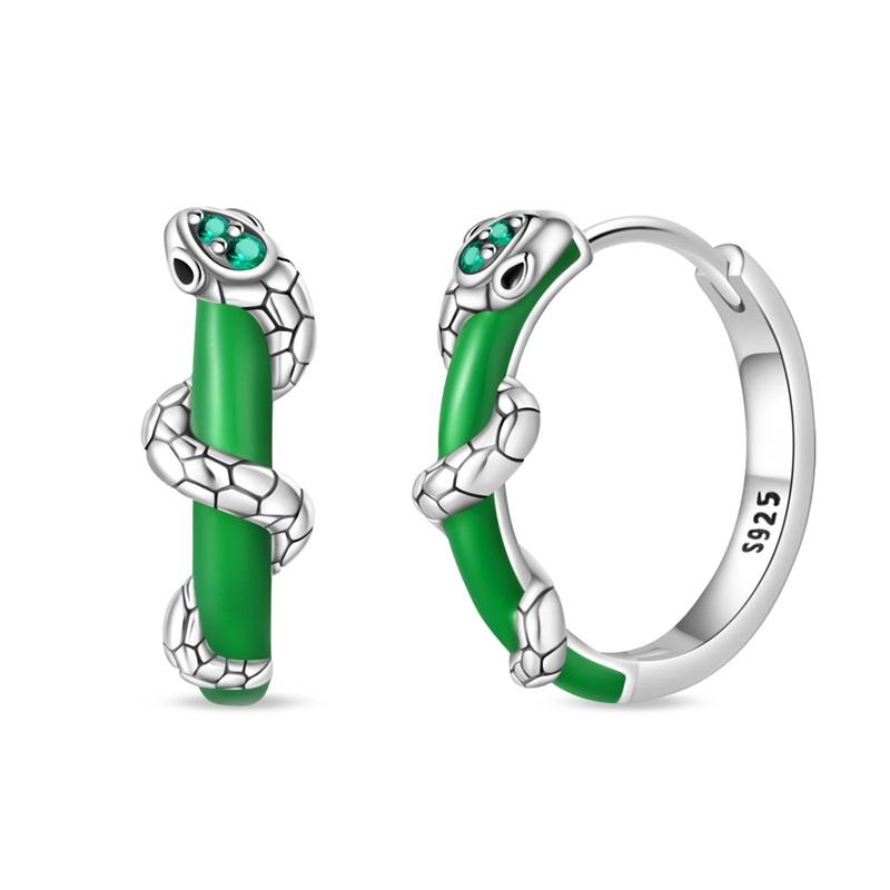Snake Earrings 925 Silver Green Zircon Mysterious Spirit Snake Ear Studs For Women Formal Anniversary Birthday Party Jewelry