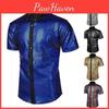 Club Men Shirt Performance Turndown Collar Smooth Glossy Surface Contrast Color Check Short Sleeves Slim Fit Soft Mid Length Party Nightclub Top