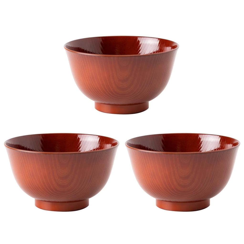 Asahi Koyo Rice Feather All Wood Set of Dishwasher and Microwave Made In Bowl, Grain, Vermilion, 3, Safe, Japan, AZ23-13