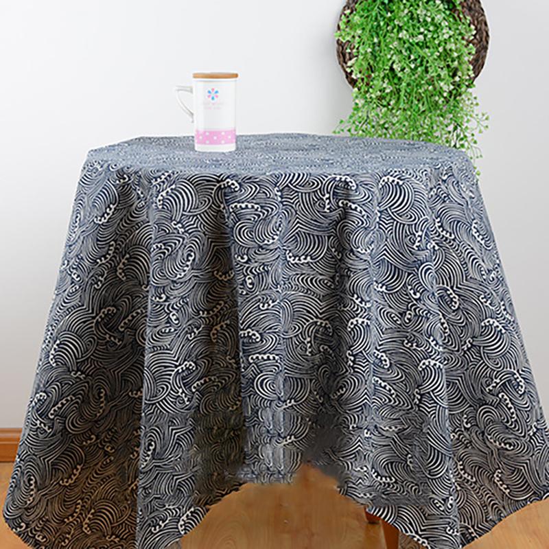 Round/Rectangle Tablecloth With Plaid Geometry Polyester Cotton Dust-Proof Washable Table Cover For Coffee Tea Dining Decoration