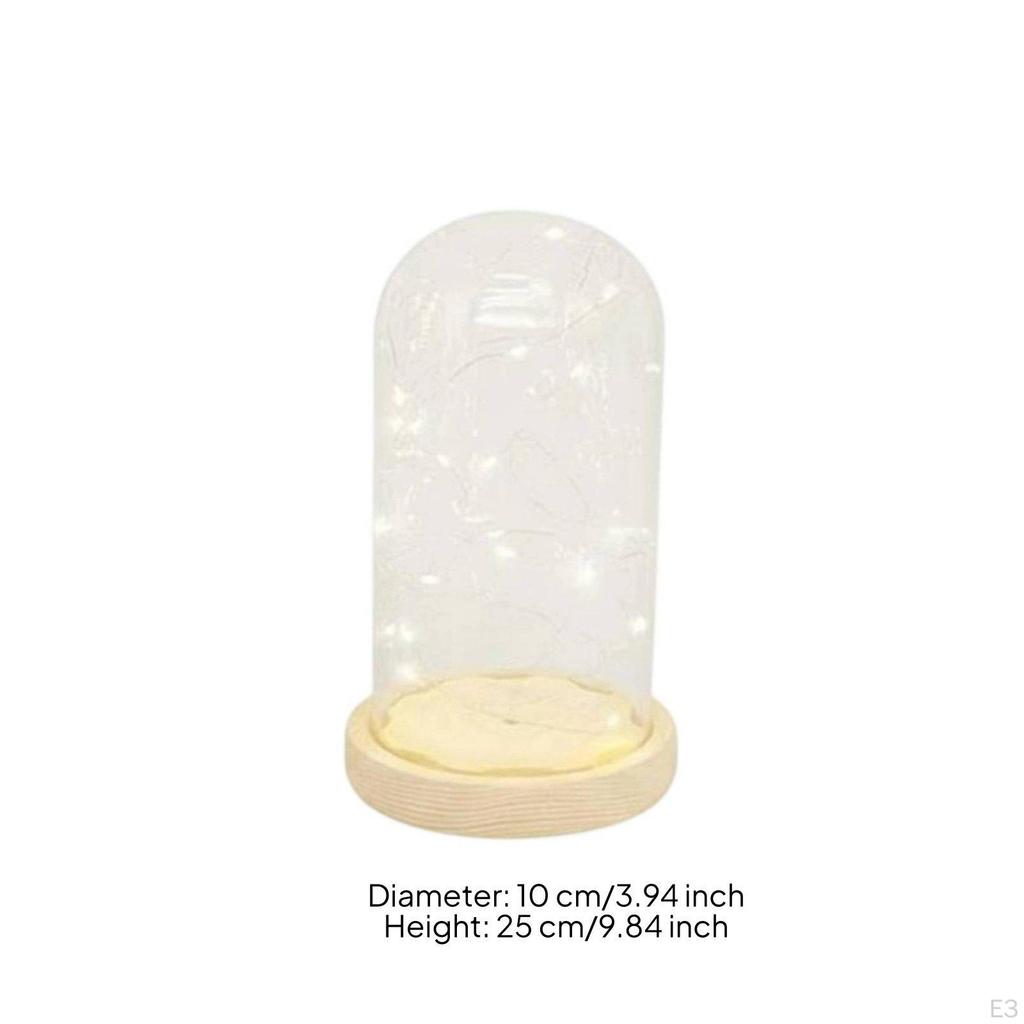 Miniature Lights Glass Cloche Warm Glow Tabletop Dome Modern Design Lighted Display Bell Jar for
