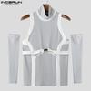 INCERUN Men Turtleneck Stitching Oversleeve Rib Casual Fitted Tank Tops