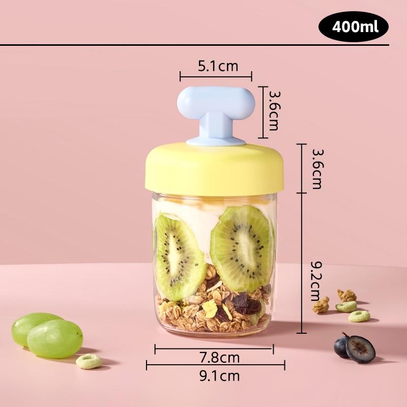 High Value Transparent Glass Oat Cup With Lid And Spoon Good Sealing With Scale Multicolor Optional Breakfast Cup