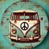 1pc Retro Hippie Van Peace Sign Distressed Metal Wall Art Vintage Iron Sheet Painting
