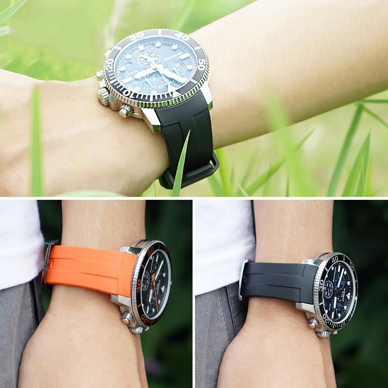 Curved End Rubber Watchband For Tissot 1853 Starfish Diving T120 Silicone Strap T120417A Wrist Bracelet 22mm Male Black Blue