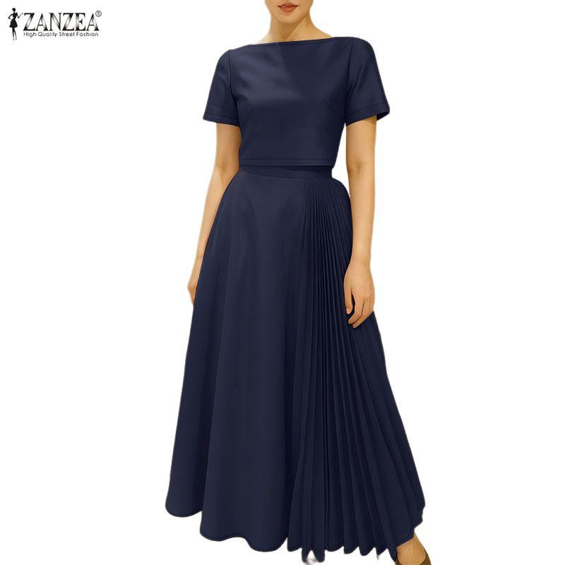 ZANZEA Bluză cu mânecă scurtă pentru femei și fustă lungă, seturi de costume din două piese de vară